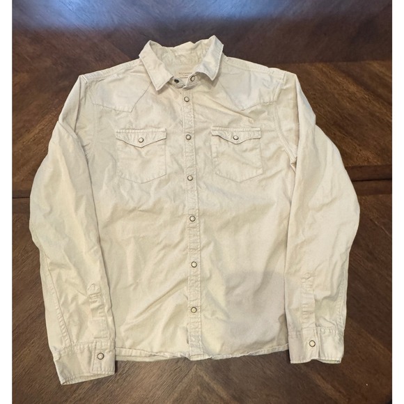 AllSaints Western Style Button Down Shirt‎ Mens XL Long Sleeve Beige |V1 - Picture 1 of 9